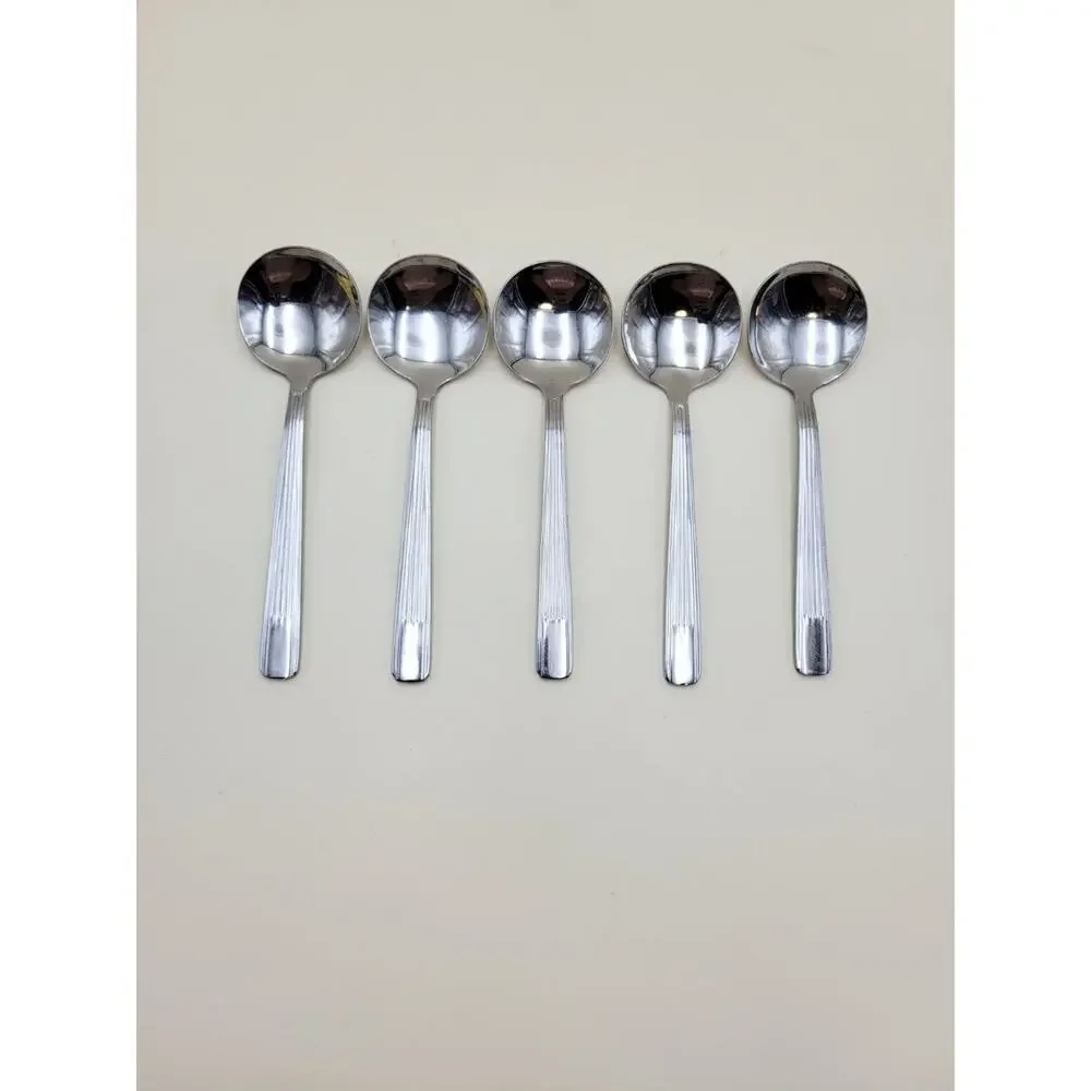 Cortland Estate Stainless Steel Round Bowl Soup Spoons Set of 5 Ribbed Handle